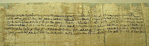 デモティック文字で書かれた契約書。裏面には証人の署名あり。パピルス、プトレマイオス朝時代。