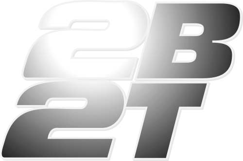 2つ目のロゴは、1行目に「2B」、その下に「2T」という文字が大きな銀色の文字で書かれている。