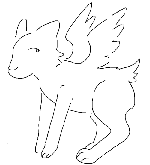 翼を持つウサギのような生き物の絵