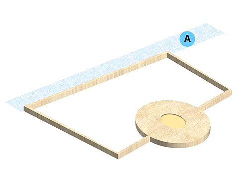 Dessin schématisé de l'amphithéâtre intégré à la milille sud de l'enceinte。