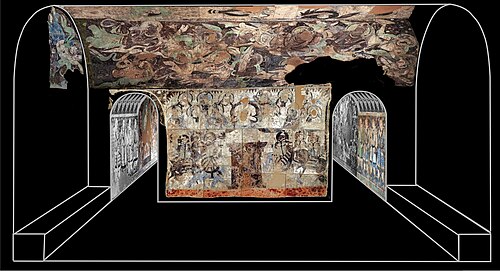 十六剣士の洞窟の奥の廊下の部屋から、主聖堂を望む（復元図）。