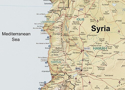 アラウィー派地域の地理的・政治的地図