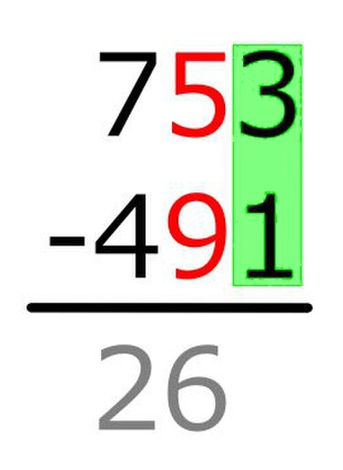 被減数の次の桁が減数より小さくないため、この数字をそのまま使用します。