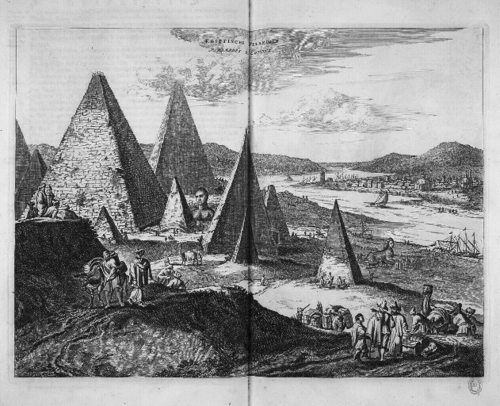 オルフェルト・ダッパーの『アフリカ誌』（1665年）には、スフィンクスの2つの異なる展示方法が記載されている。