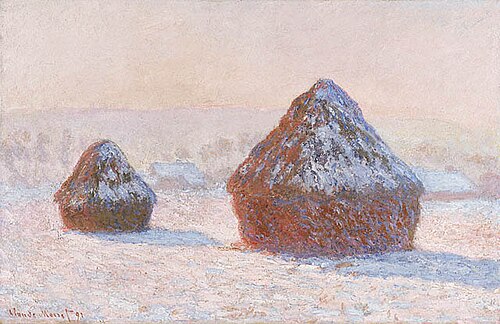 麦の山、雪の効果、朝、1891年。油彩、キャンバス。J・ポール・ゲッティ美術館。W1276。