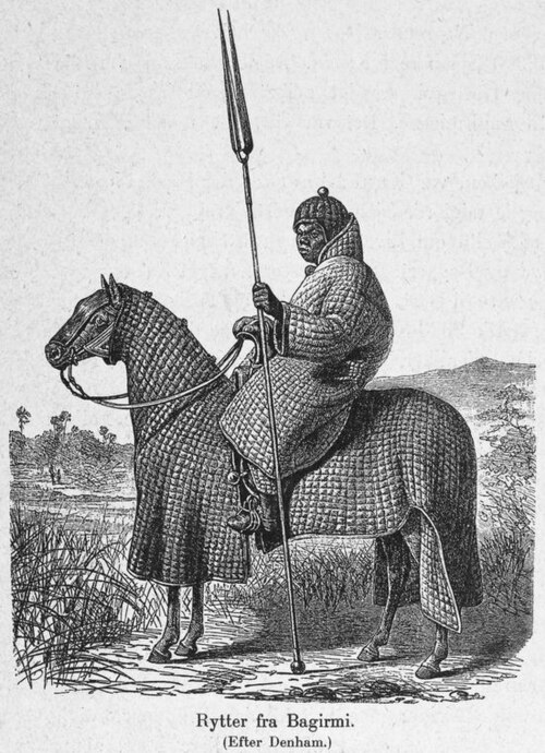 バギルミ王国の騎馬兵、全身に詰め物をした鎧を着用、1901年