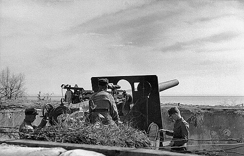 フィンランド軍で使用されていた、防盾付きの1905年型砲1門。