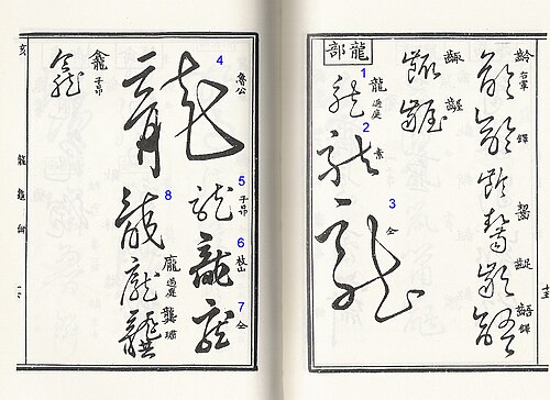 龍を表す8つの筆記体文字