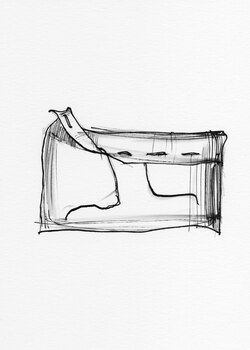 裾のスケッチ。折り返された上端と糸が描かれている。