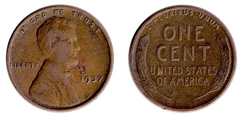 1937年製ウィートセント硬貨