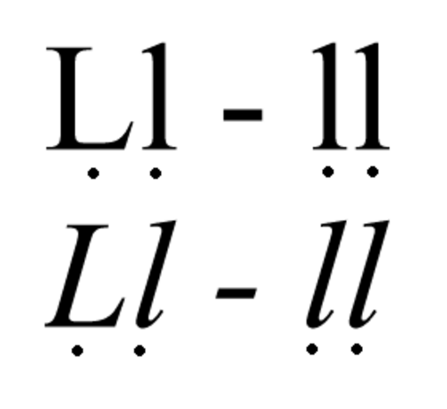 斜体および斜体でない大文字および小文字 Ḷ