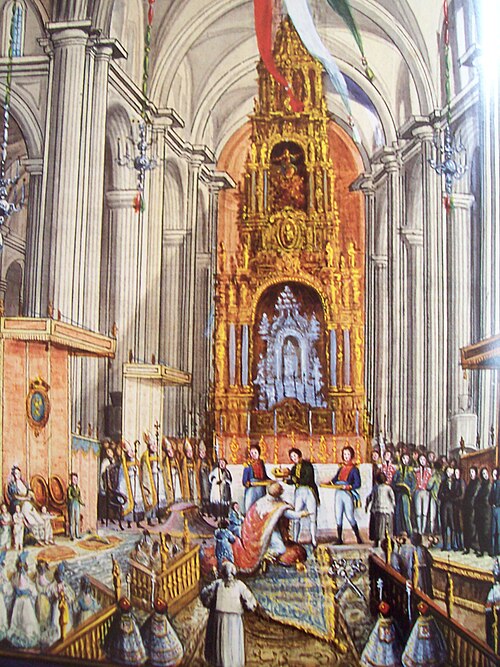 1822年、メキシコシティメトロポリタン大聖堂にあるメキシコ国王アグスティン1世の戴冠式の絵画