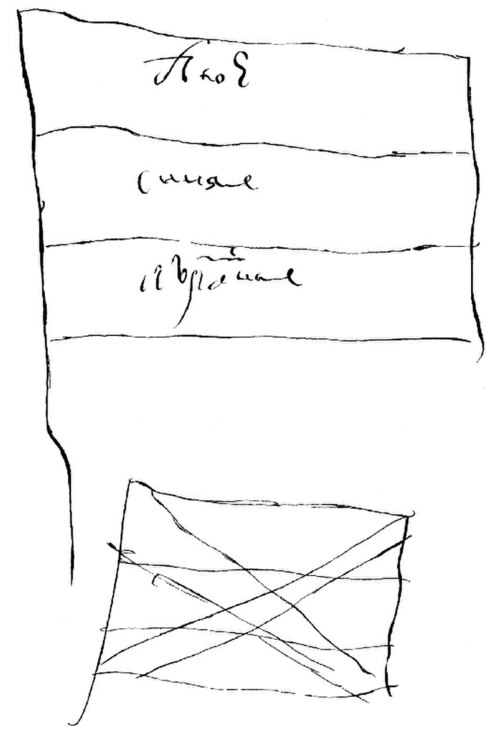 ピョートル大帝が描いた旗のスケッチ、1699年