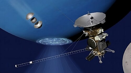 約3200kgの大型探査機が海王星のそばに大気探査機を放出している