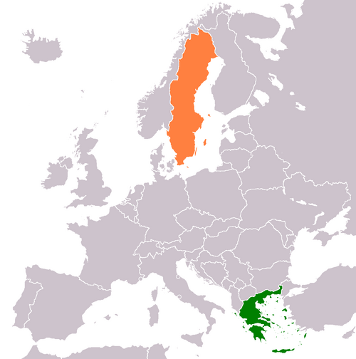 ギリシャとスウェーデンの位置を示す地図