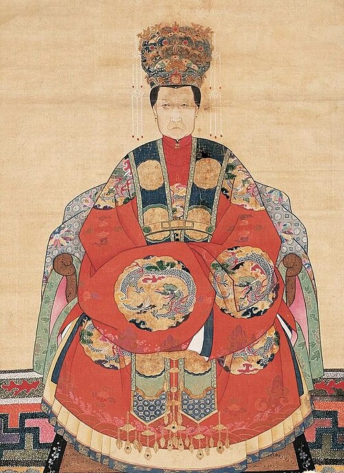 明末に下臥を着た女性。