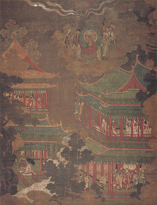 唐宋時代の衣装を着た宮廷女性たち。高麗後期の王宮曼荼羅図より