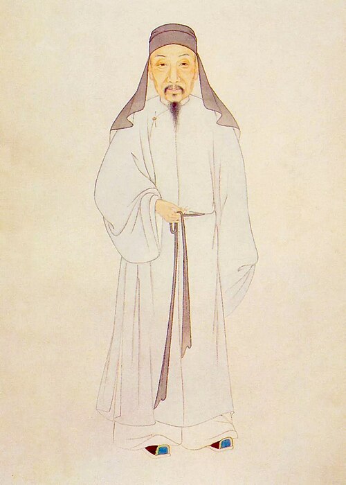 清朝時代の伝統衣装を着た学者