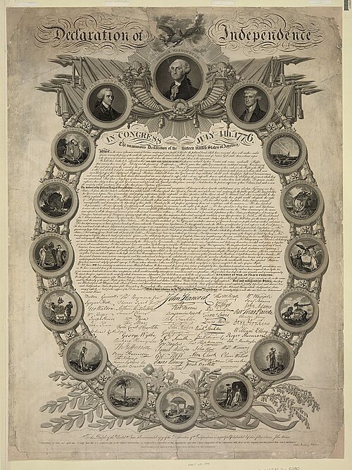 ジョン・ビンズによる独立宣言書（ロングエーカーによる肖像画付き）、1819年