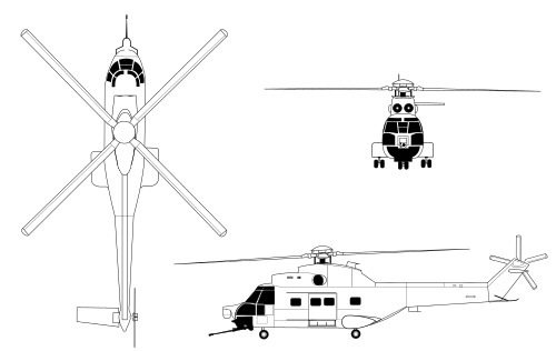 SA330 Pumaの線画の正投影図