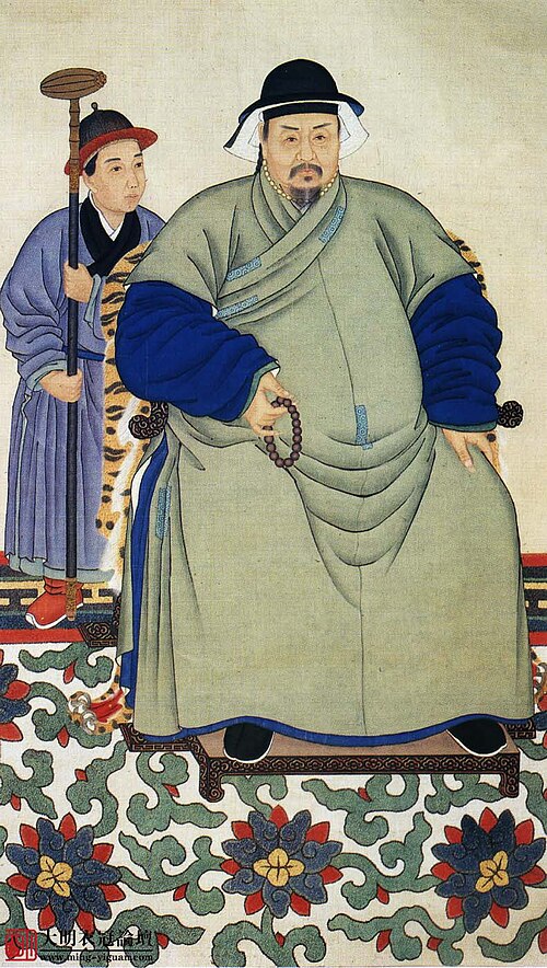 緑色の大胡を着けた男性、明代の絵画。