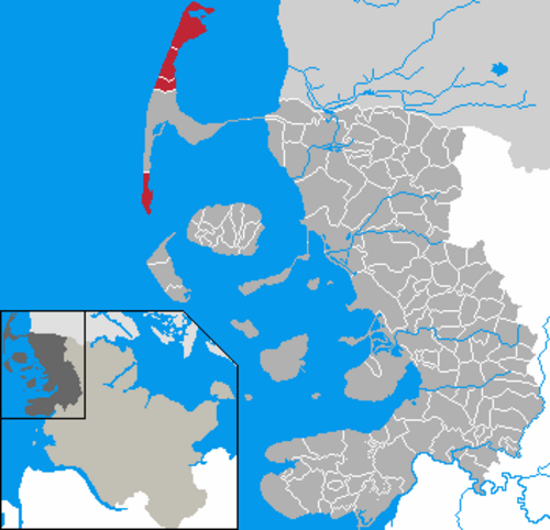 ラントシャフト・ズィルト島を強調したノルドフリースラントの地図