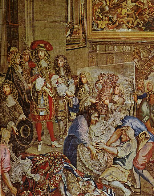 ルイ14世がコルベールと共にゴブラン織工房を訪問。シャルル・ル・ブランによる設計（1667年～1672年）。