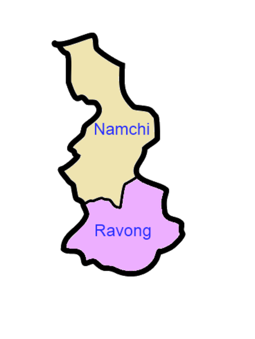 南シッキムの 2 つの区分を示すクリック可能な地図。