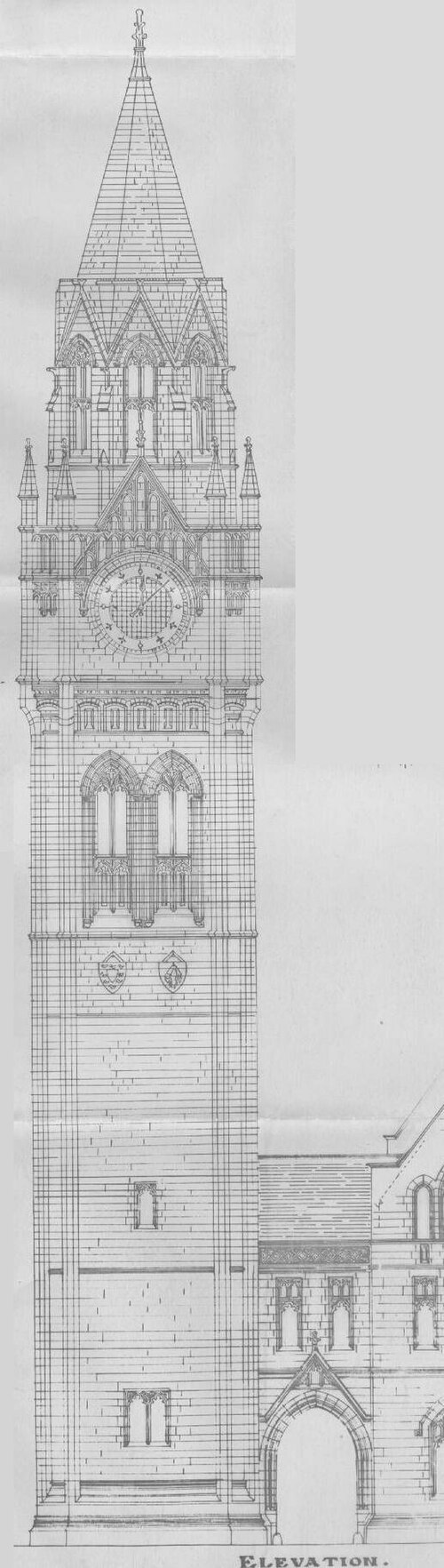 ロッチデール市庁舎の時計塔の設計図（1885年頃）