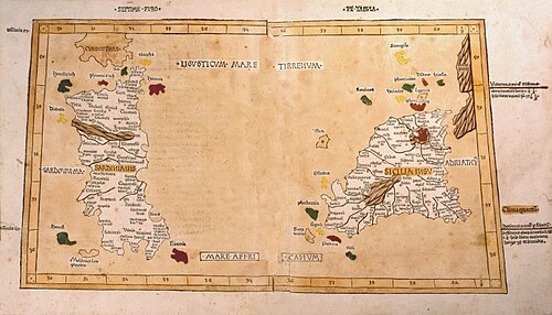 ヨーロッパの地図7：サルデーニャ島とシチリア島