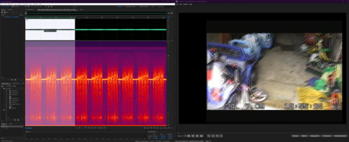 Adobe Audition スペクトログラフ (左)、TBC ファイルセットをロードした ld-analyse (右) - Munday Demo Tape Public Archive。
