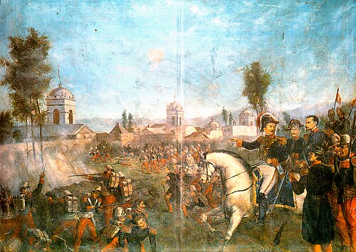 1856 年のアレキパ包囲戦で、ラモン・カスティーリャ元帥がビバンコ将軍の軍隊からアレキパの支配権を取り戻すためにアレキパに入城した。