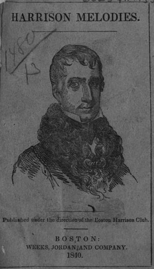 ボストン・ハリソン・クラブの『ハリソン・メロディーズ』の表紙、1840年