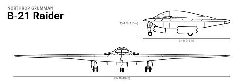 B-21レイダーの正面図と側面図