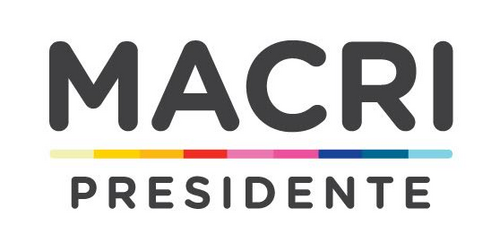 「マクリ大統領」と書かれたロゴと多色の横棒