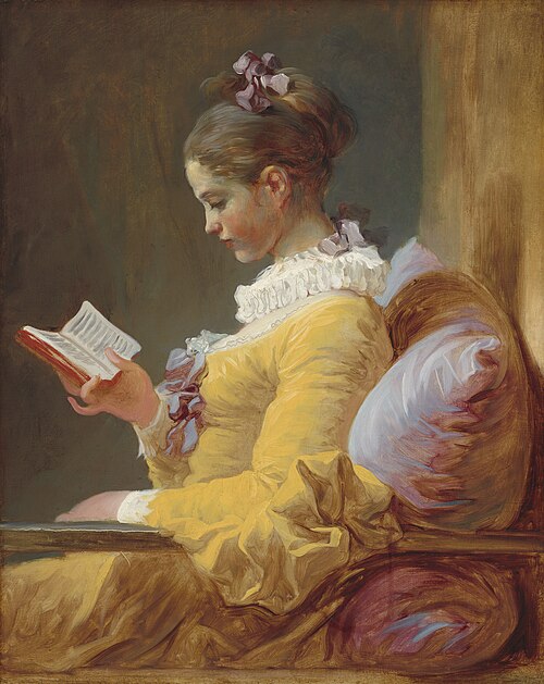 読書をする少女、または読書家。ジャン＝オノレ・フラゴナール、1776年頃、32インチ×25 1/2インチ、ワシントンD.C.国立美術館
