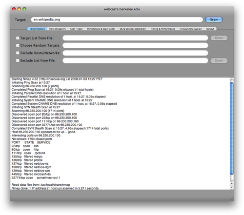 XNmapはMac OS XのGUIです。