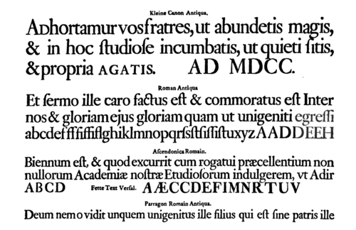 1720年頃の「オランダ風」スタイルの、凝縮された高背の書体