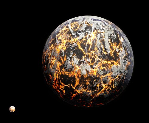 冥王代における溶岩惑星としての初期地球の想像図