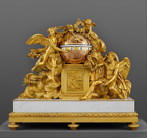 「愛の勝利」マントルクロック；1780～1790年頃；金メッキ青銅、大理石、エナメル；全体：94×104.1×31.8cm；メトロポリタン美術館