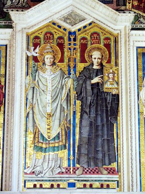 ローマ教皇聖グレゴリウス（対話者）とカンタベリーの聖アウグスティヌス。