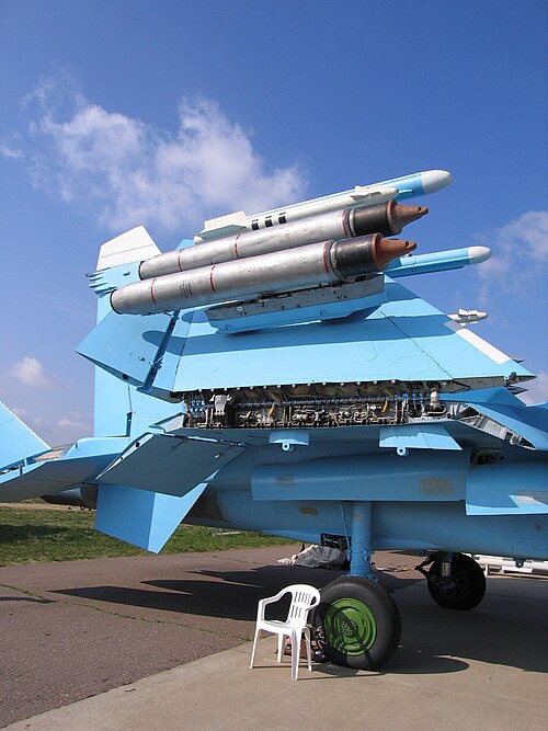 Su-33の主翼が折りたたまれ、武装が見える