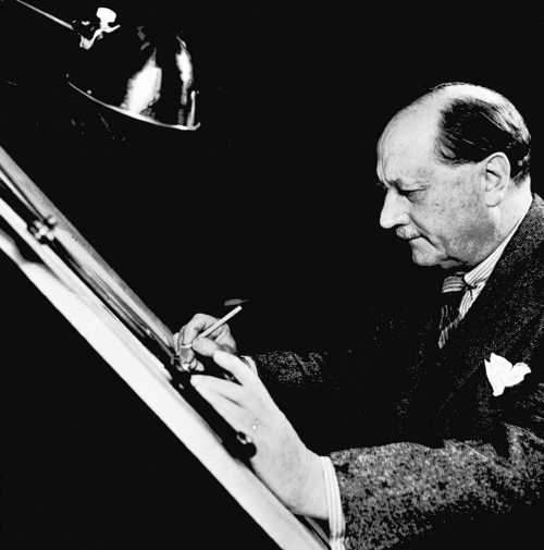 1940年頃、製図台に向かうスヴェン・ウィングクイスト。