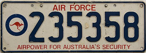 オーストラリア空軍のナンバープレート。このスタイルは2000年頃に導入されました。