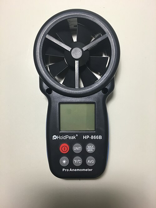 携帯型デジタル風速計、またはバイラム風速計。