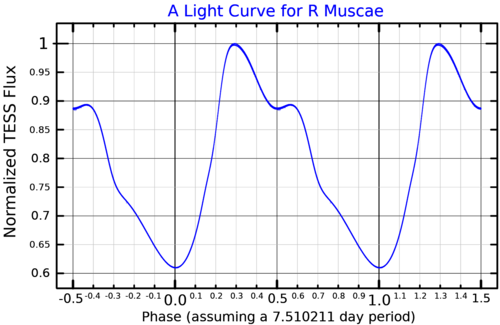 TESSデータからプロットされたR Muscaeの光度曲線