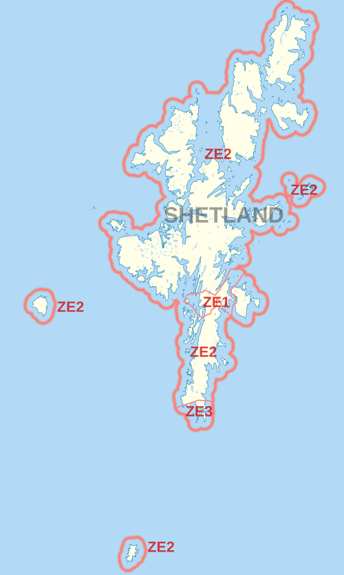 郵便番号区域地図（ZE）には、郵便番号地区と郵便局所在地が表示されています。