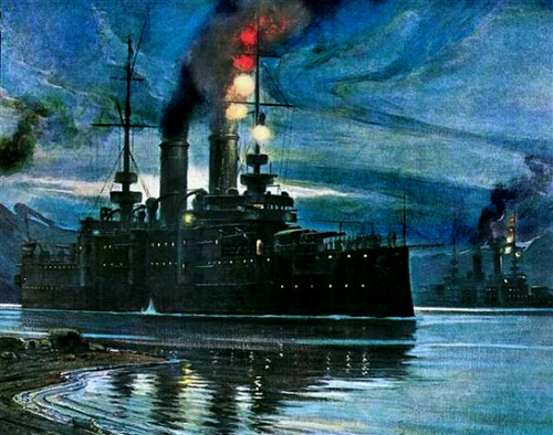 夜の戦艦 SMS ハプスブルク、1904 年