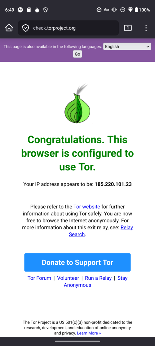 Orbot 17.5.0、Android版Firefox上で動作