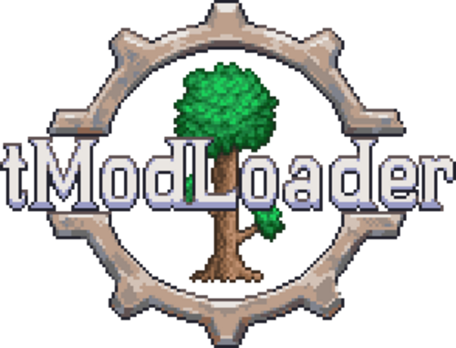 中央に「tModLoader」と水平に書かれた歯車を軸にした木。